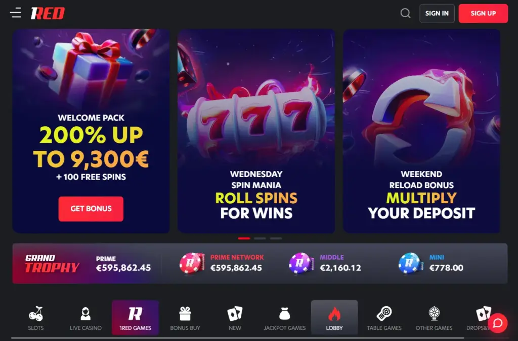 1Red Casino Homepage